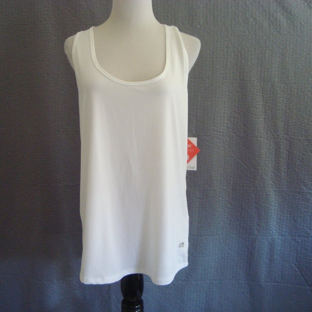 NWT Marika Athletic White Workout Tank Top Dry Wik Racerback Mesh sz L